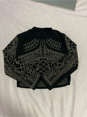 Black Studded Long-Sleeve Crop Top